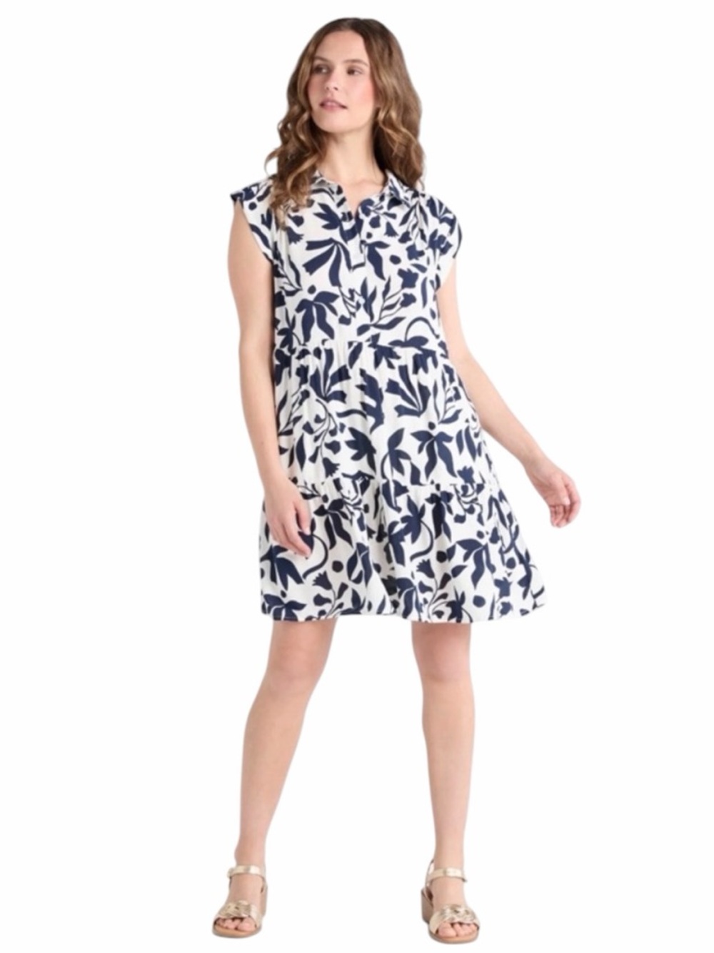 Time and Tru Lightweight Floral Half Button-Up mini dress with Pockets- S